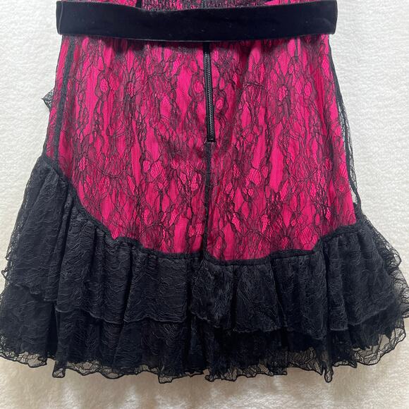 Alice + Olivia Pink Black Lace Bustier Corset Ruffle Belted Mini Dress Sz 6 NWT - Picture 6 of 16